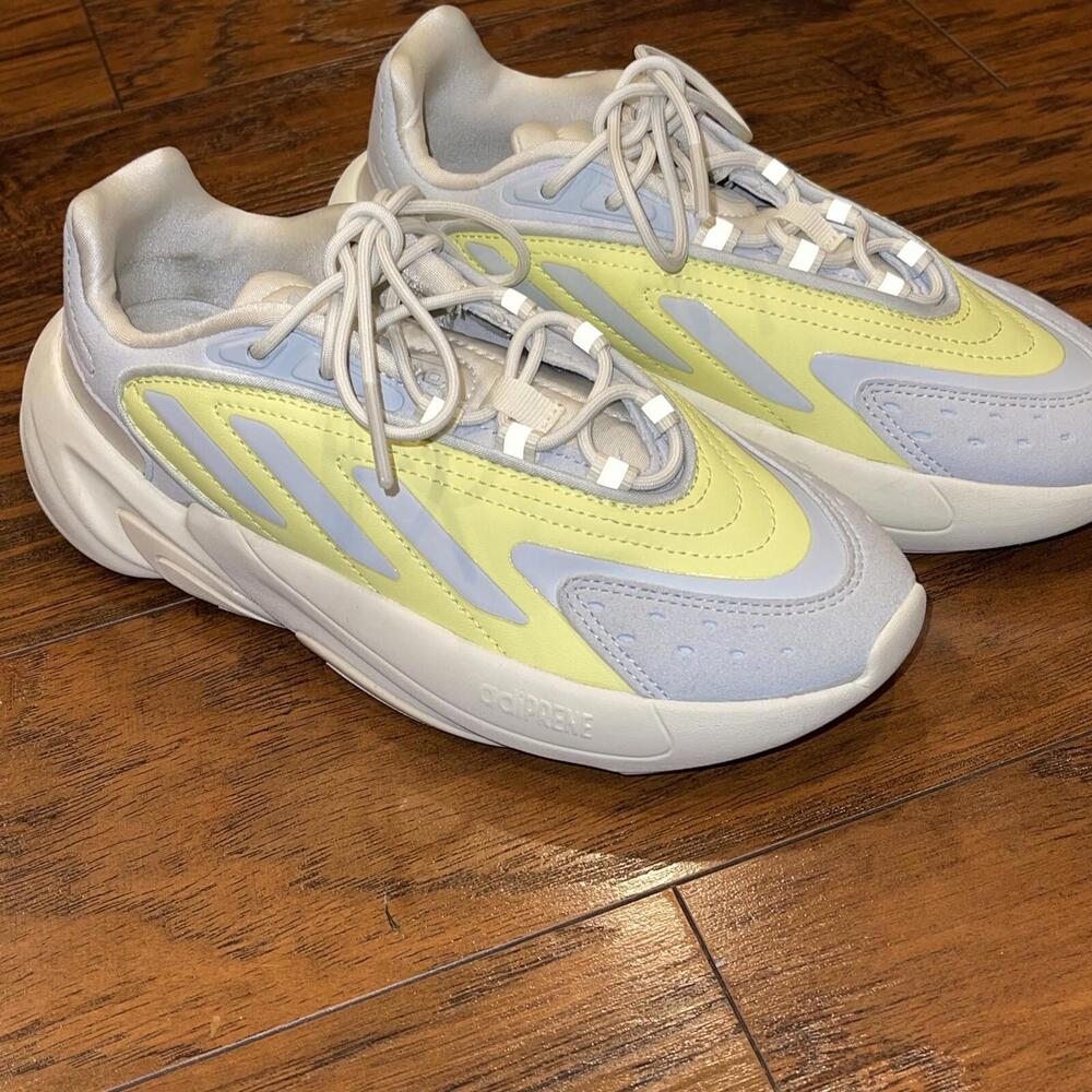 Kids Adidas Ozelia J Shoes Sneakers White Gray Yellow Size 3.5 Youth - Picture 4 of 9